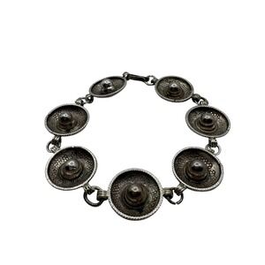 Vintage Sterling Silver 925 Mexico Sombrero Charm Bracelet D14Q